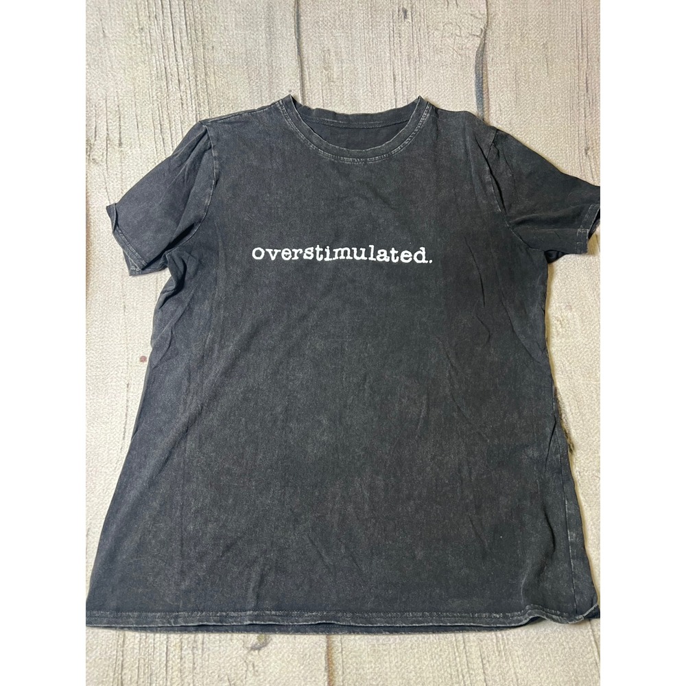 Unbranded Overstimulated Graphic Tee Women XL Black Acid Wash Minimalist Edgy